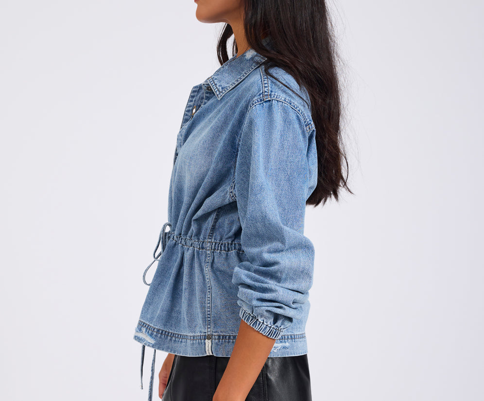 Drawstring Denim Shirt - Washed Blue