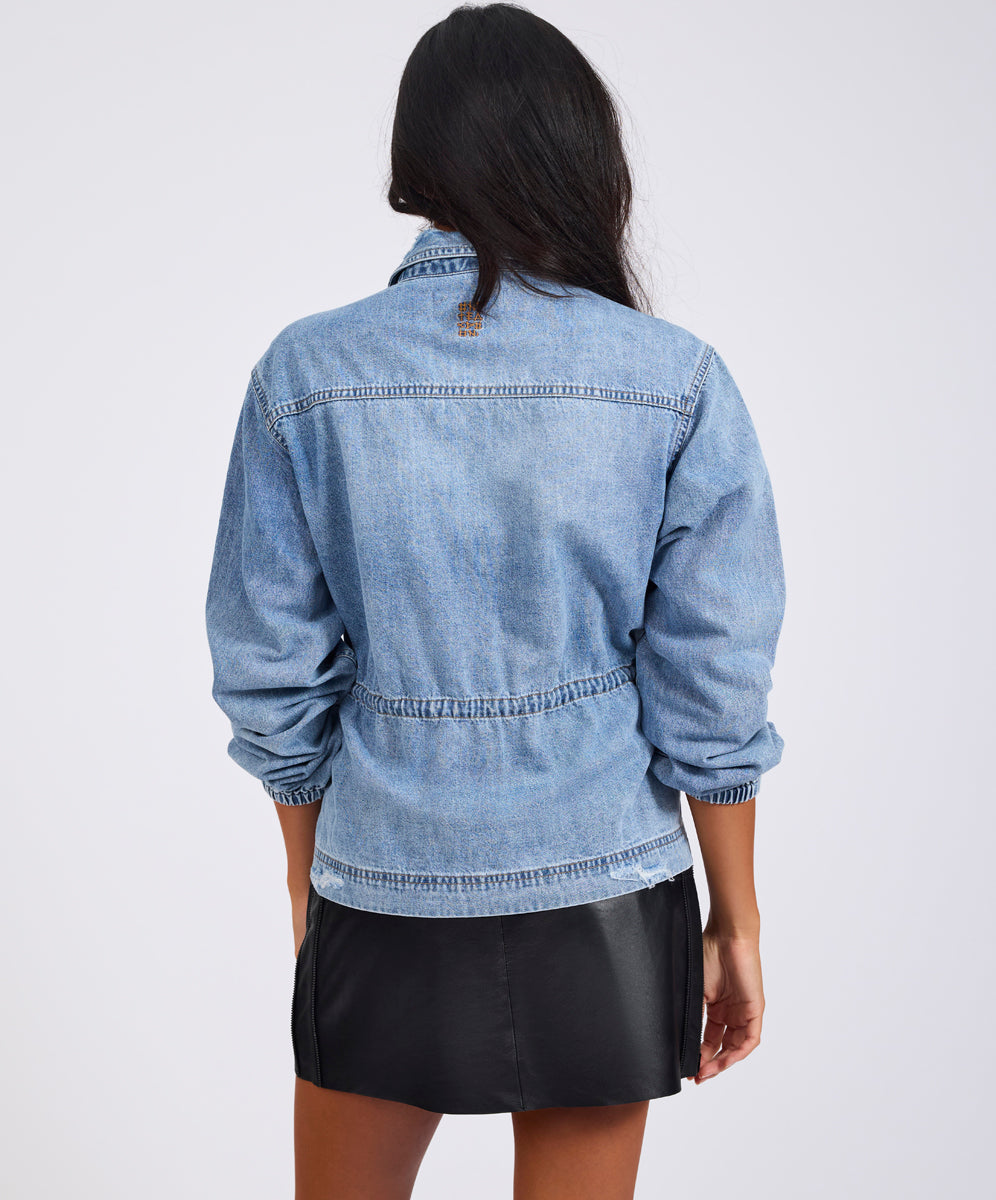 Drawstring Denim Shirt - Washed Blue | One Teaspoon USA