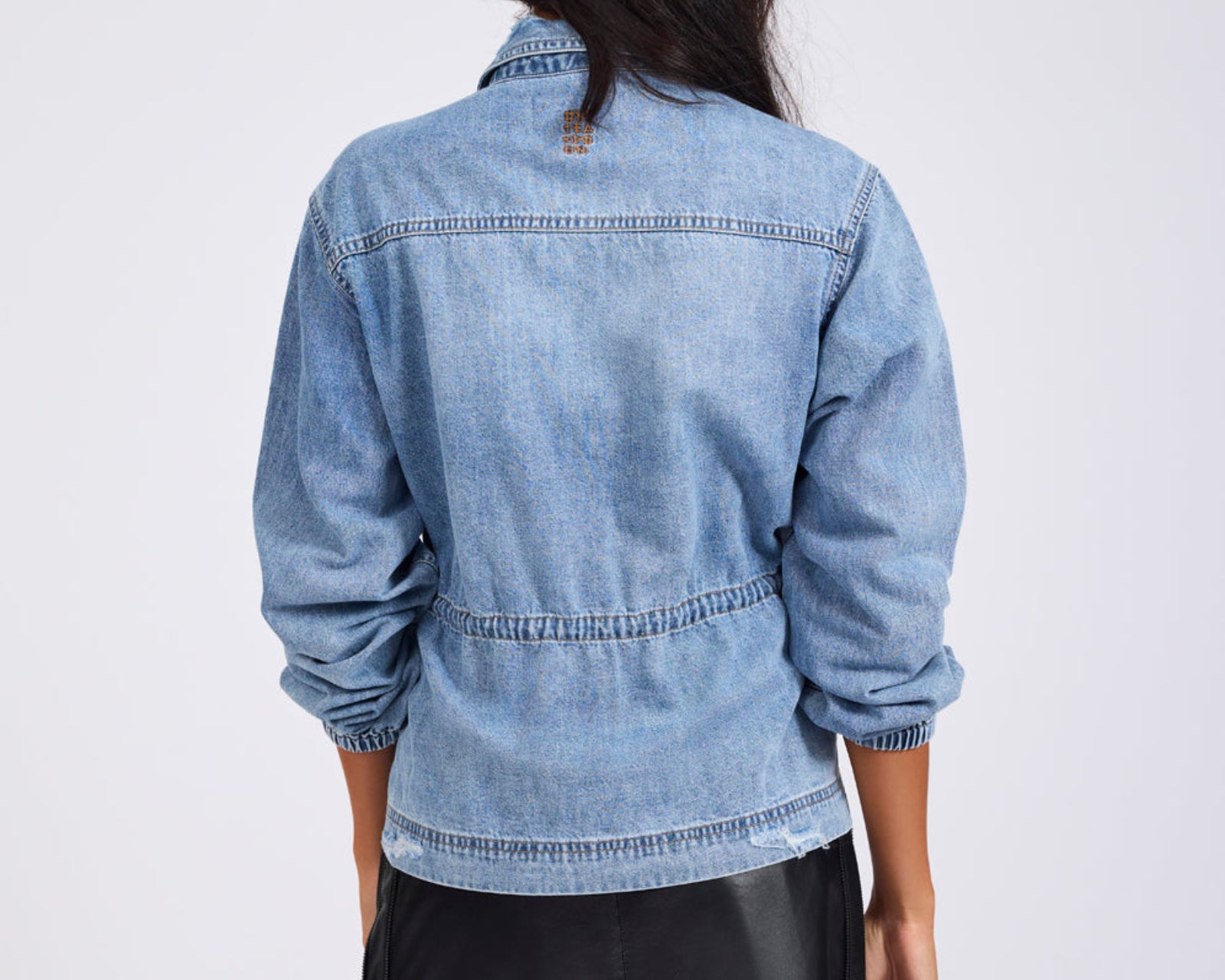 Drawstring Denim Shirt - Washed Blue