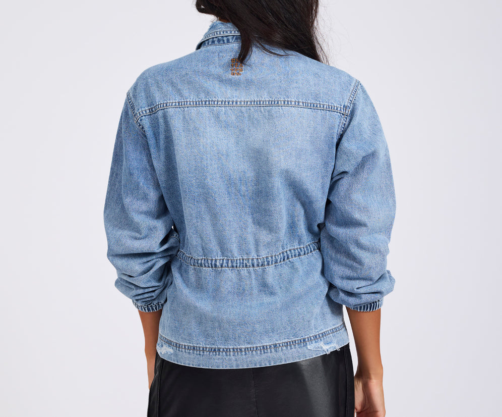 Drawstring Denim Shirt - Washed Blue