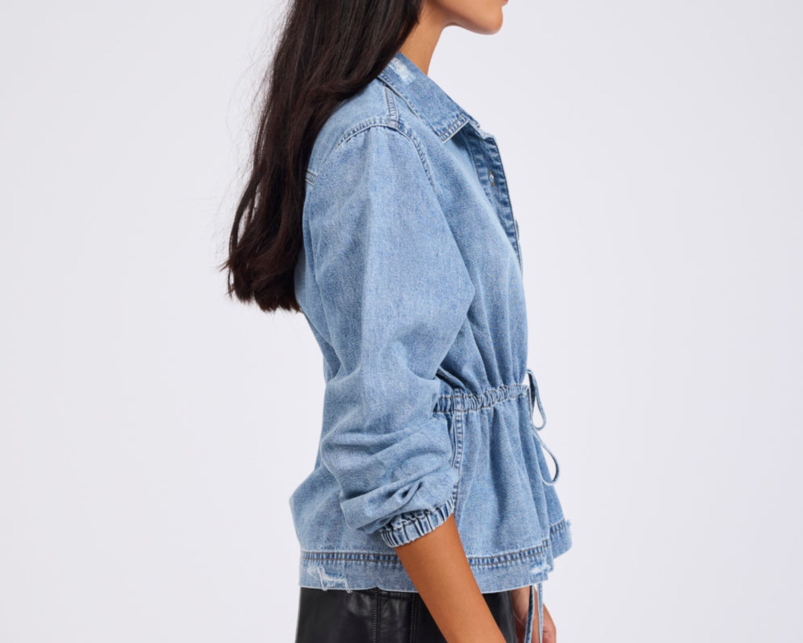 Drawstring Denim Shirt - Washed Blue