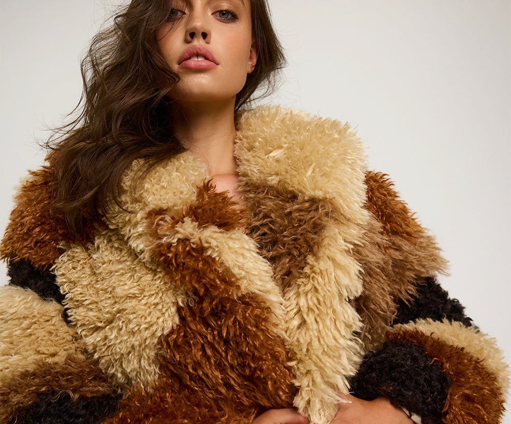 Mongolian Longline Faux Fur Jacket - Tan