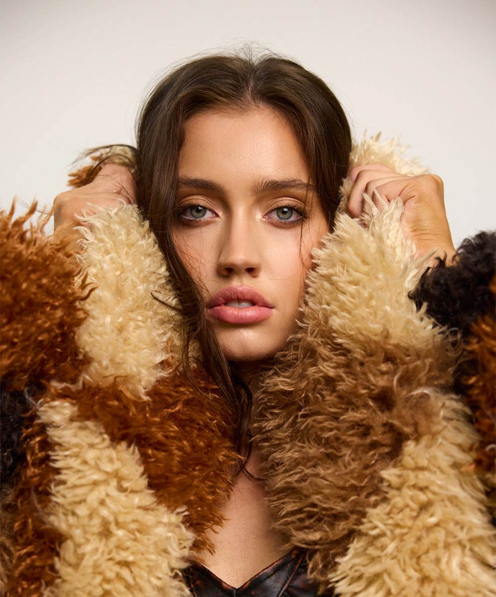 Mongolian Longline Faux Fur Jacket - Tan | One Teaspoon USA