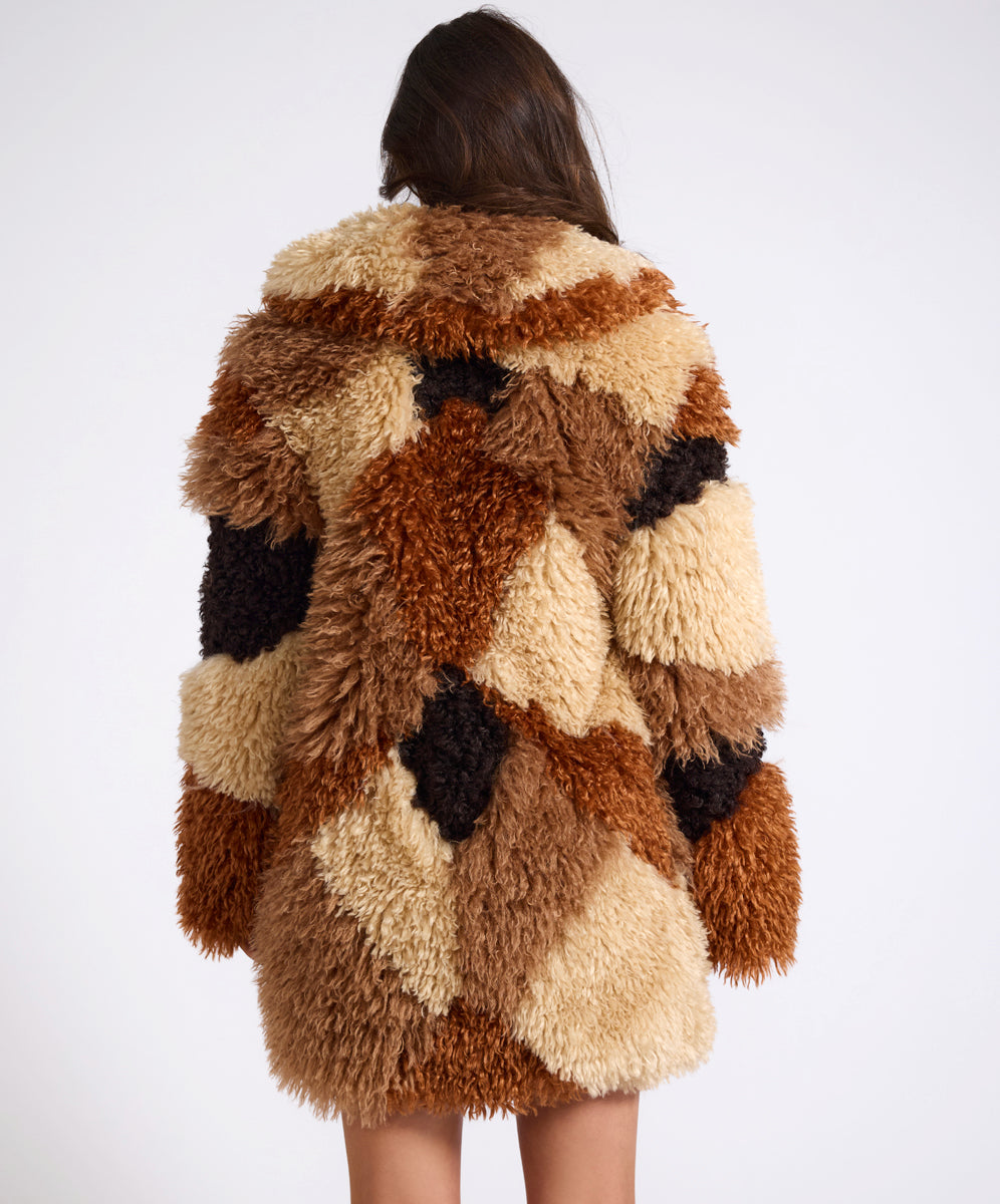 Mongolian Longline Faux Fur Jacket - Tan | One Teaspoon USA