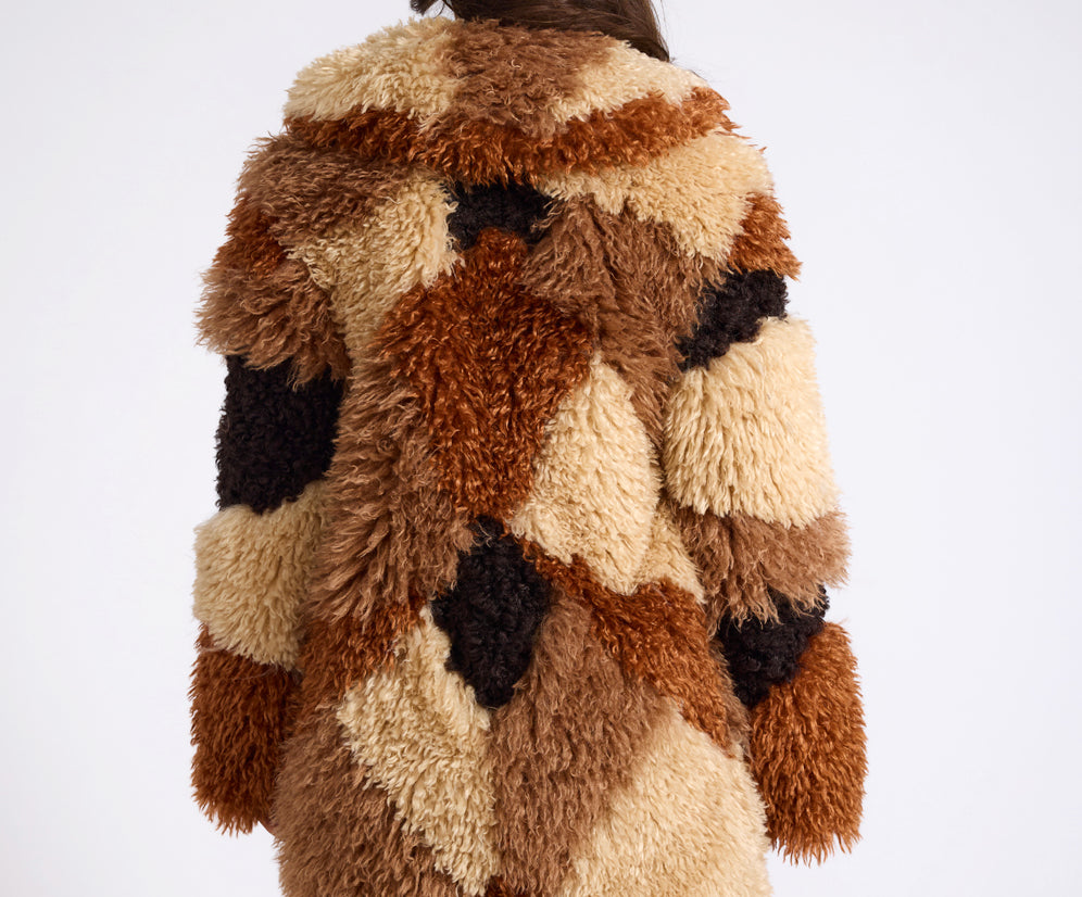 Mongolian Longline Faux Fur Jacket - Tan