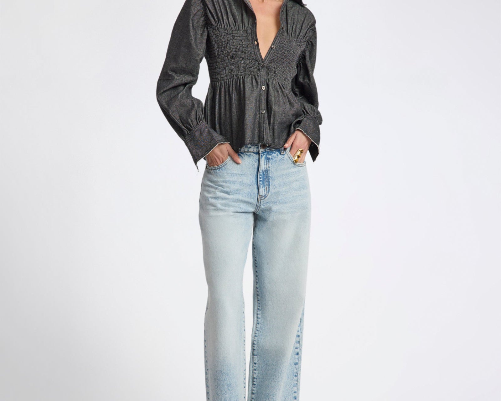 Jackson Mid Waist Wide Leg Denim Jeans - Whisper Blue