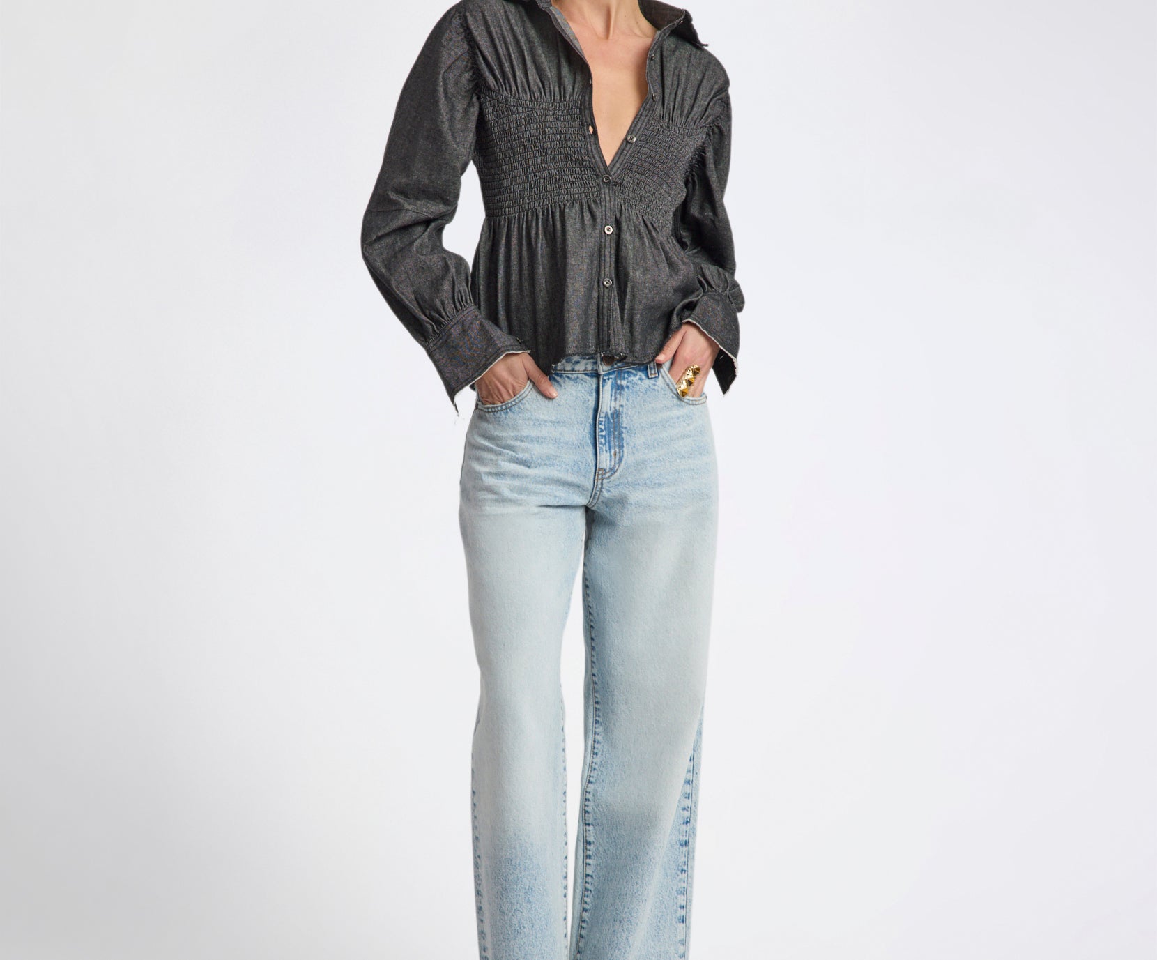 Jackson Mid Waist Wide Leg Denim Jeans - Whisper Blue