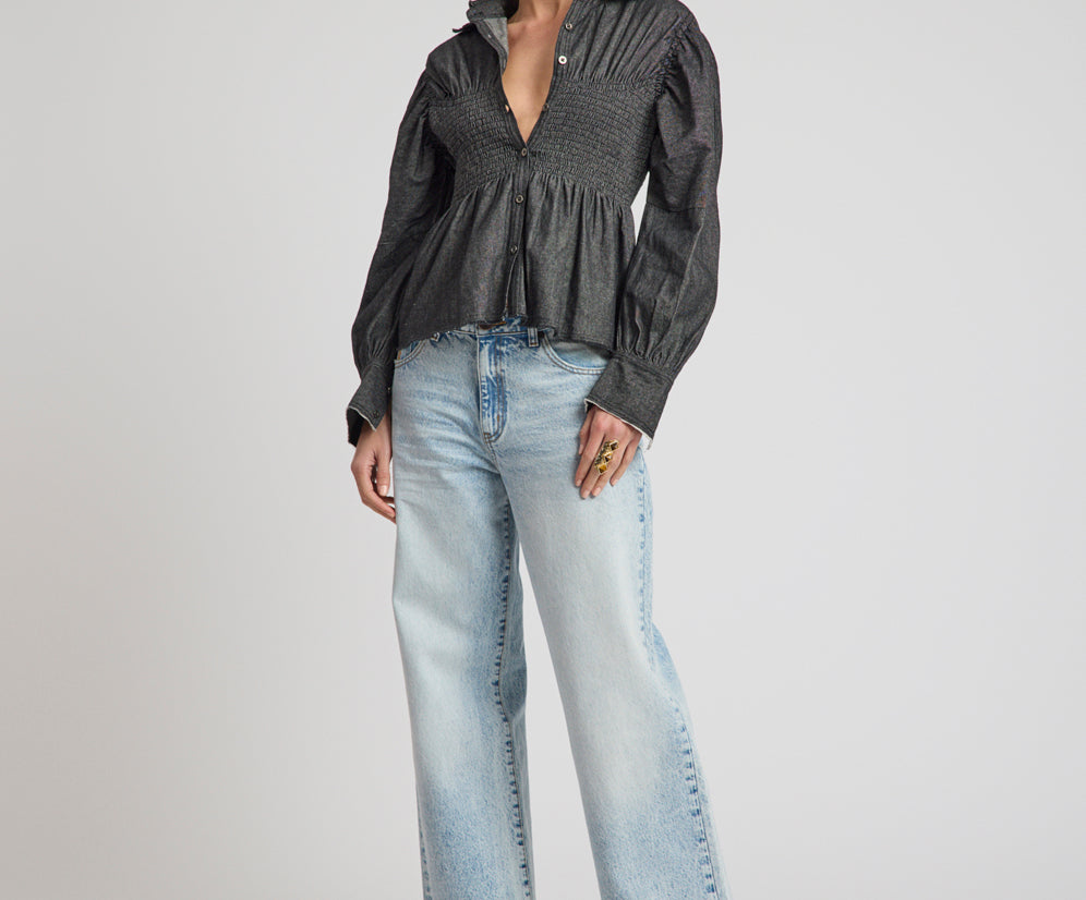 Jackson Mid Waist Wide Leg Denim Jeans - Whisper Blue