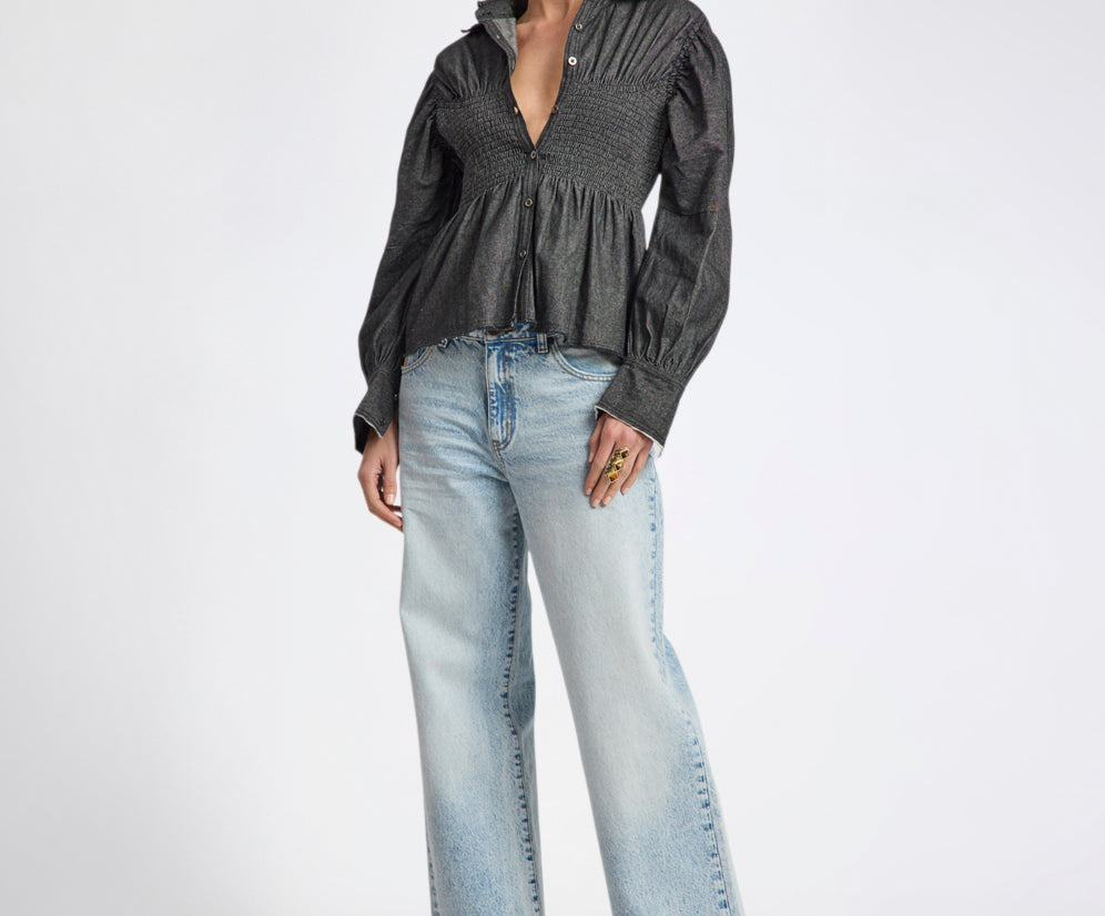 Jackson Mid Waist Wide Leg Denim Jeans - Whisper Blue