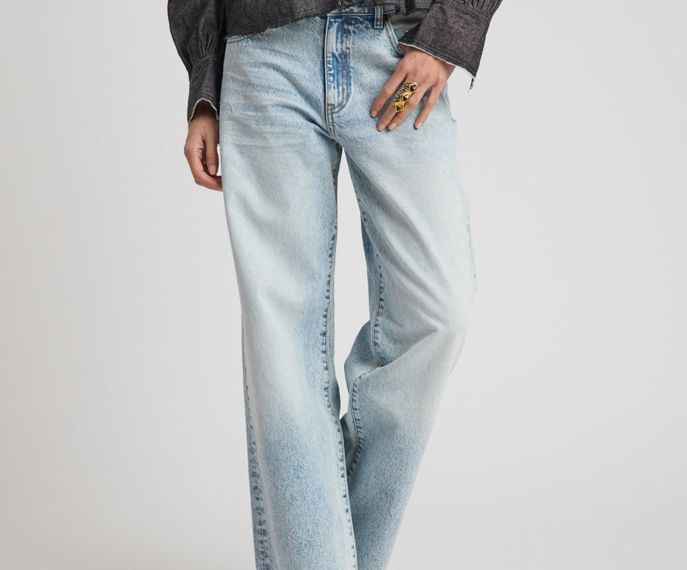 Jackson Mid Waist Wide Leg Denim Jeans - Whisper Blue