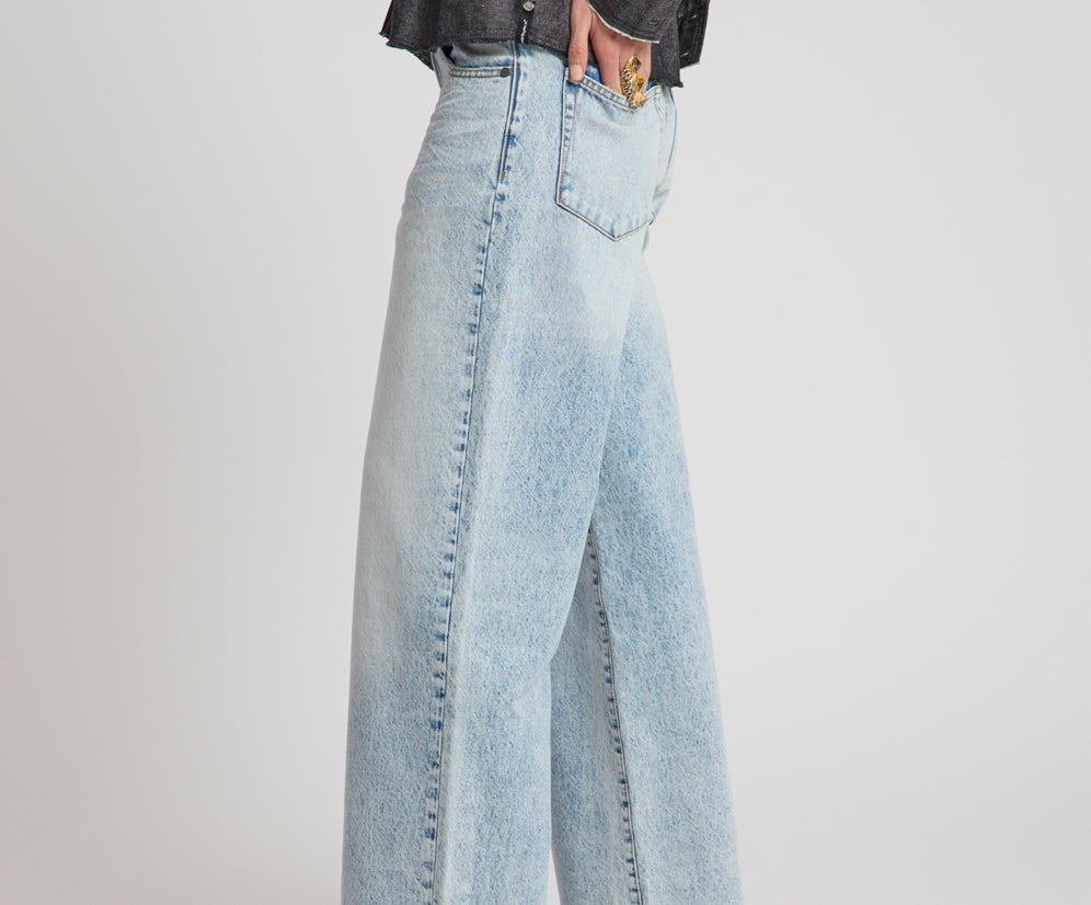 Jackson Mid Waist Wide Leg Denim Jeans - Whisper Blue
