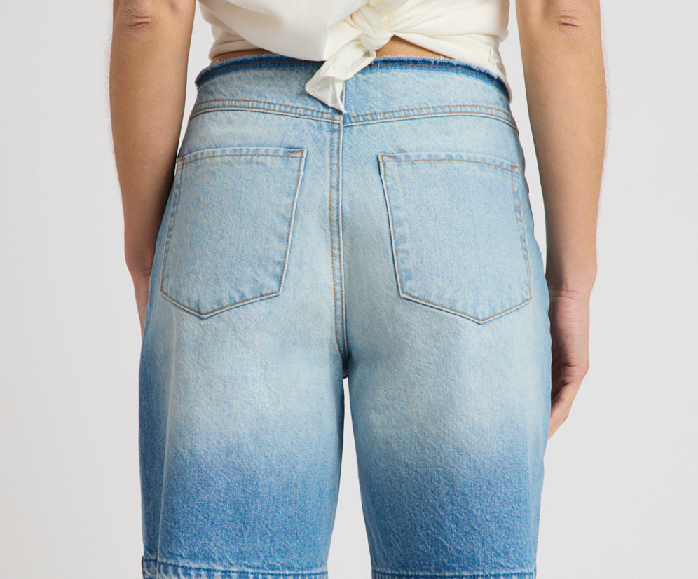 Rambler Mid Waist Wide Leg Boyfriend Denim Shorts - Endless Summer Blue