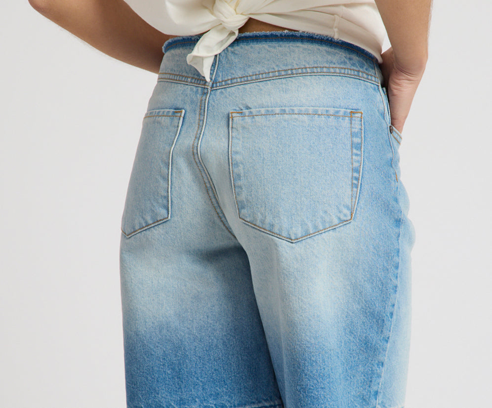 Rambler Mid Waist Wide Leg Boyfriend Denim Shorts - Endless Summer Blue