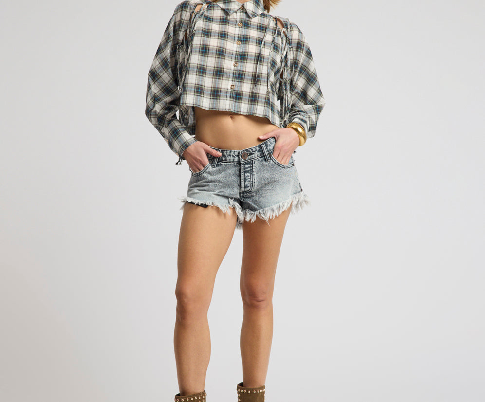 Dukes Low Waist Mini Denim Shorts - Soft Grey