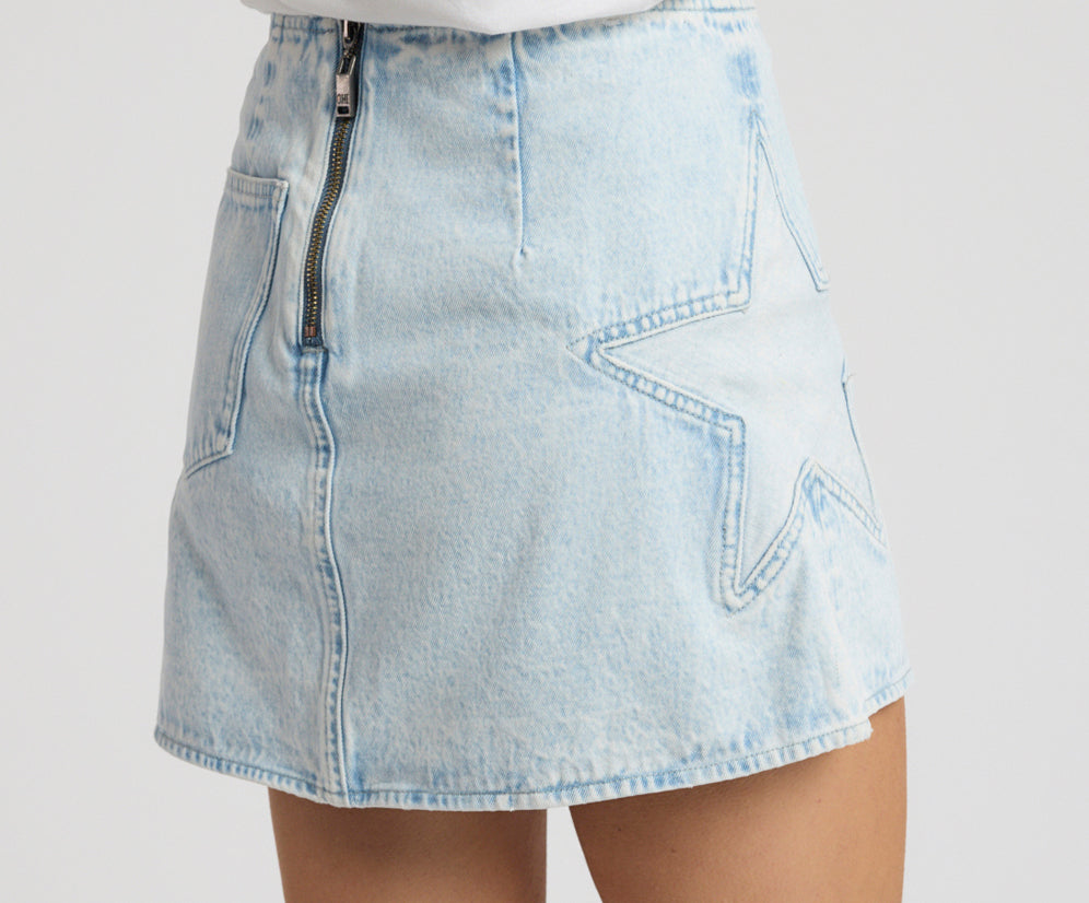 Starstruck Vixen High Waist Mini Denim Skirt - Beach Blue
