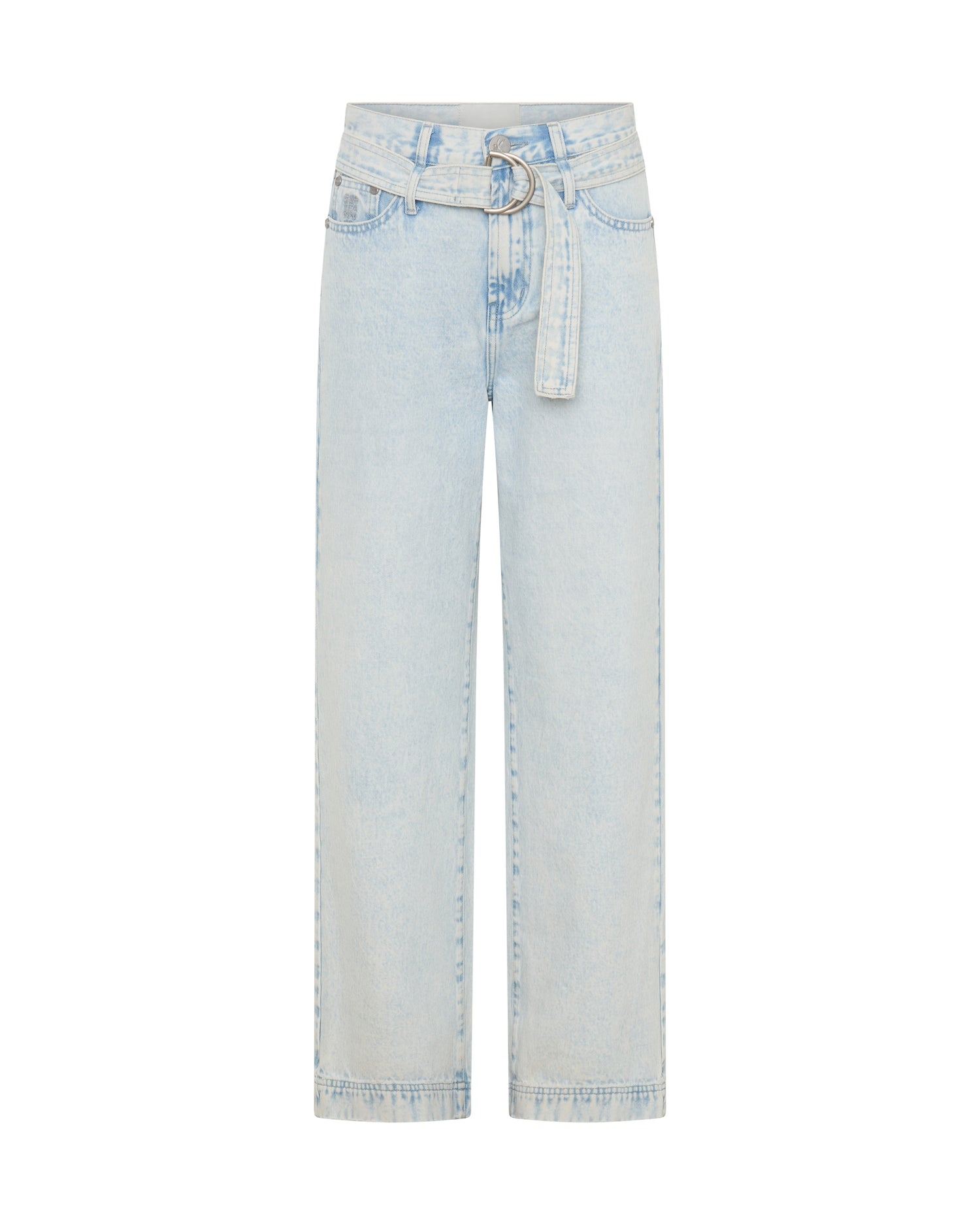 Jackson Belted Mid Waist Wide Leg Denim Jeans - Beach Blue