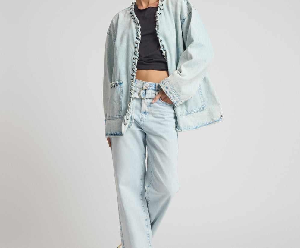 Jackson Belted Mid Waist Wide Leg Denim Jeans - Beach Blue
