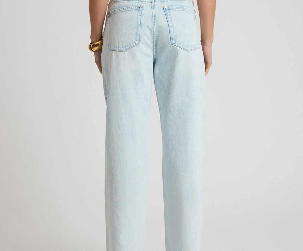 Jackson Belted Mid Waist Wide Leg Denim Jeans - Beach Blue