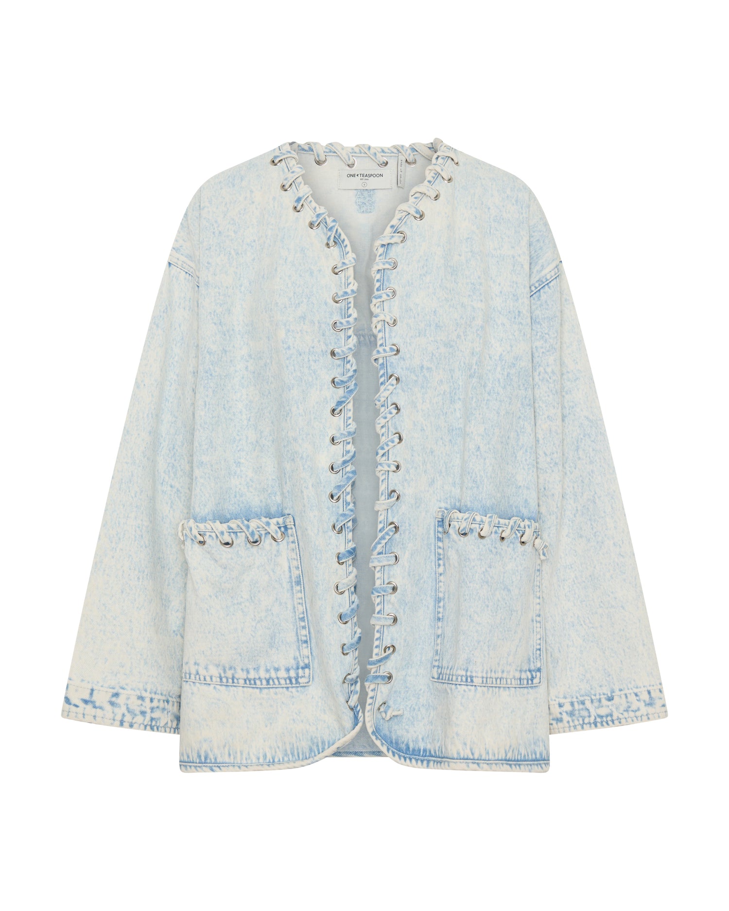 Ringleader Threaded Oversized Denim Jacket - Beach Blue