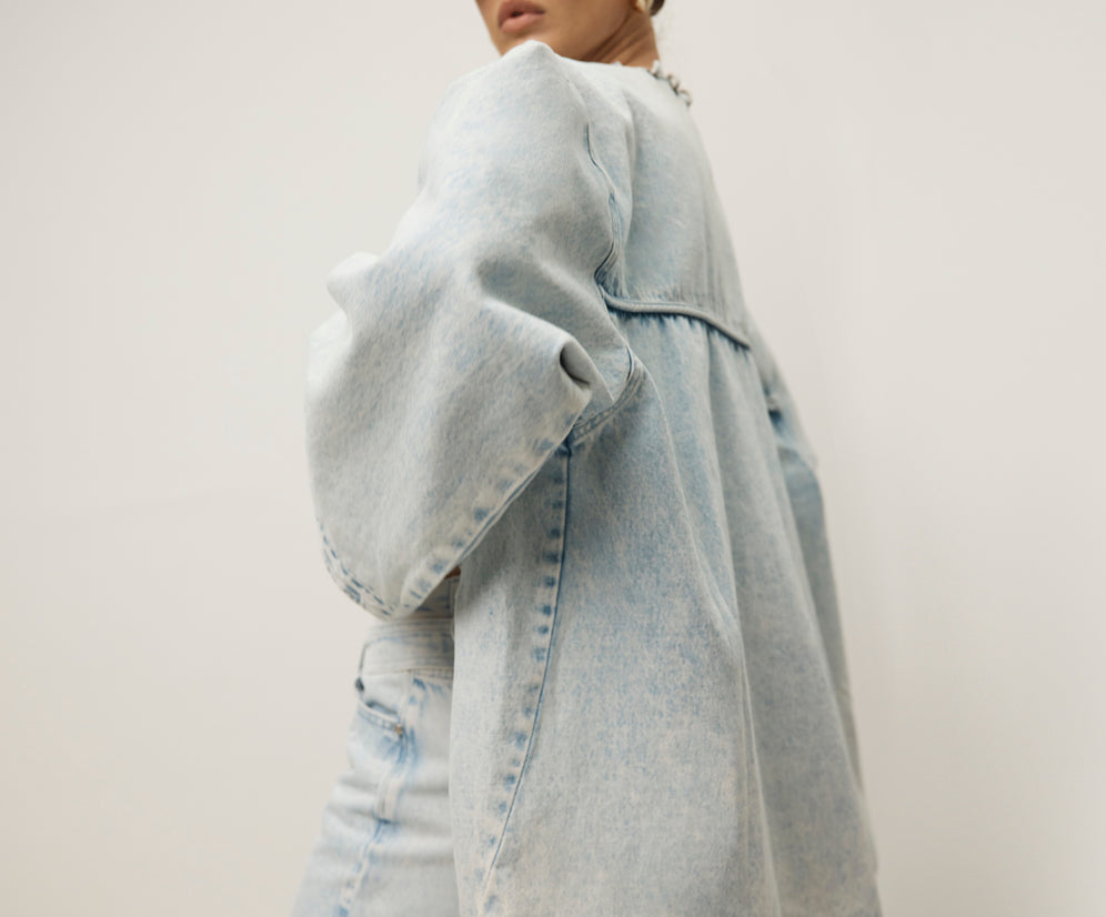 Ringleader Threaded Oversized Denim Jacket - Beach Blue