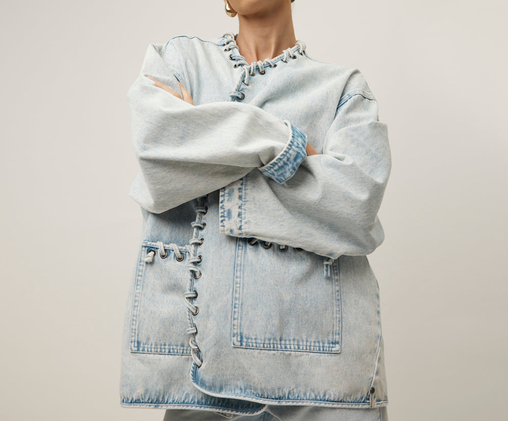 Ringleader Threaded Oversized Denim Jacket - Beach Blue