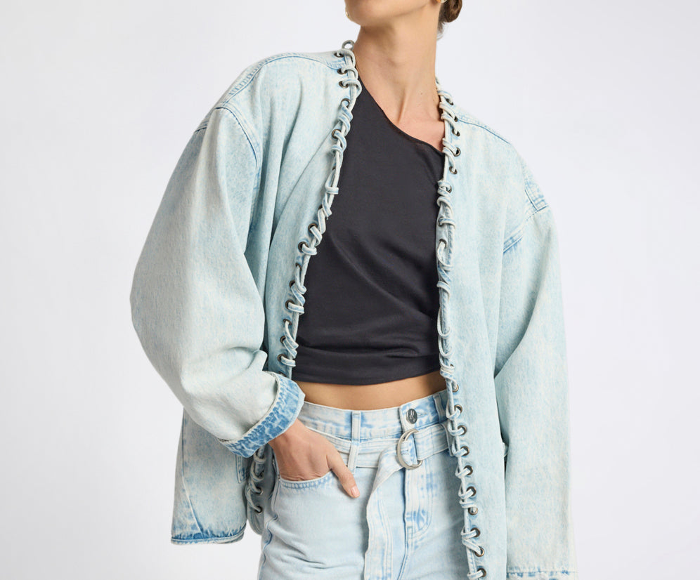 Ringleader Threaded Oversized Denim Jacket - Beach Blue