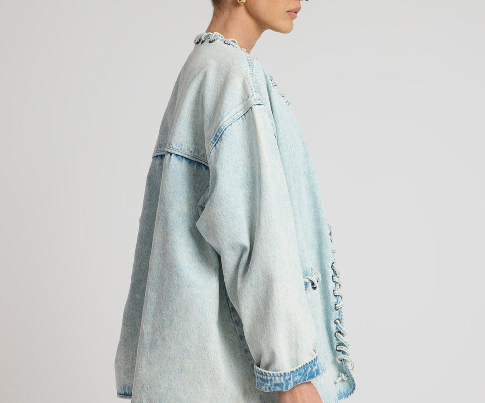 Ringleader Threaded Oversized Denim Jacket - Beach Blue