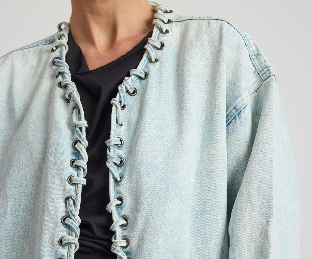 Ringleader Threaded Oversized Denim Jacket - Beach Blue