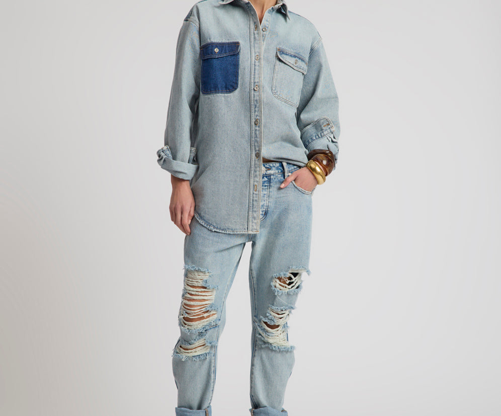 Saints Low Waist Messed Up Boyfriend Denim Jeans - Hendrixe Blue