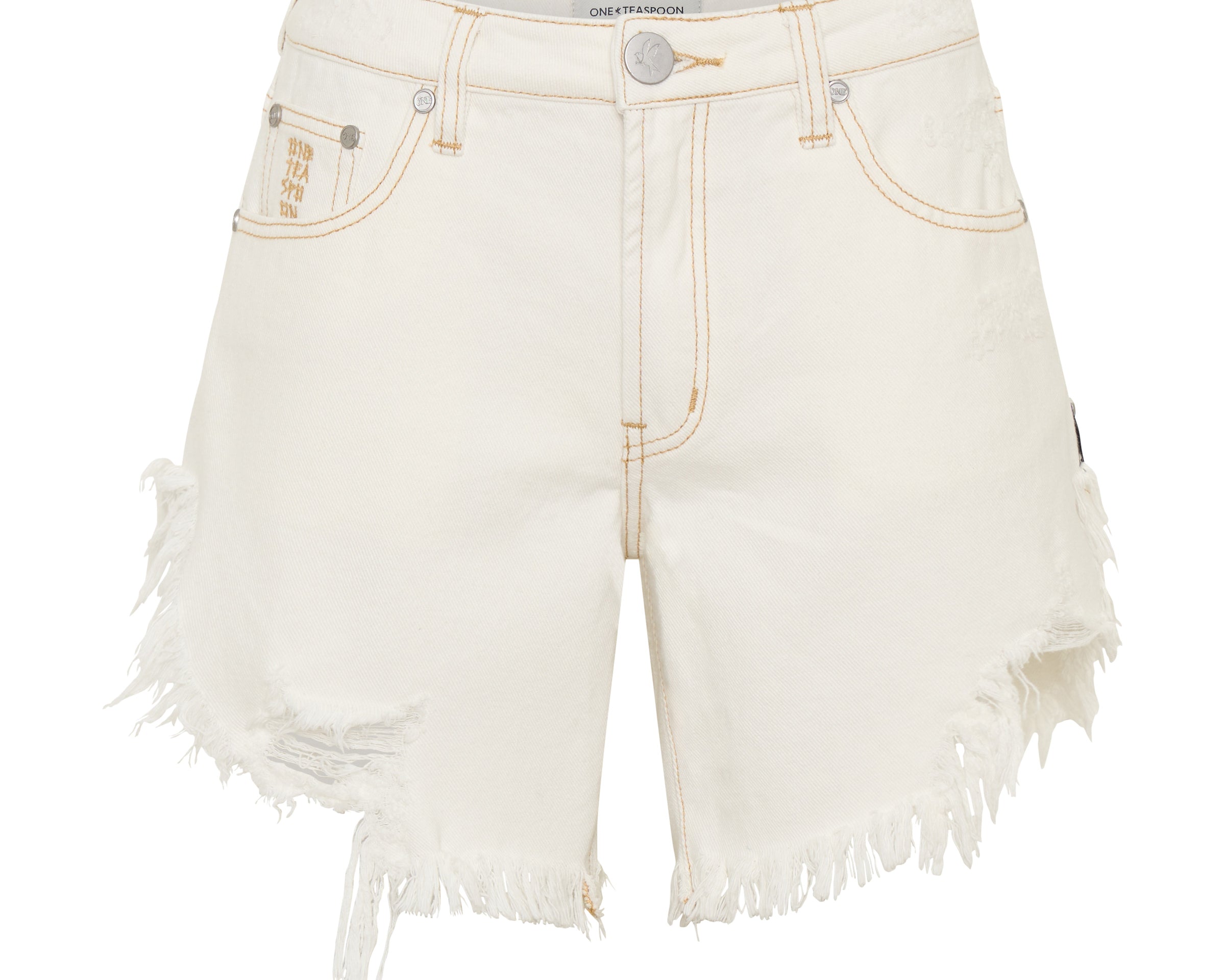 Frankies High Waist Long Length Denim Shorts - White Beauty