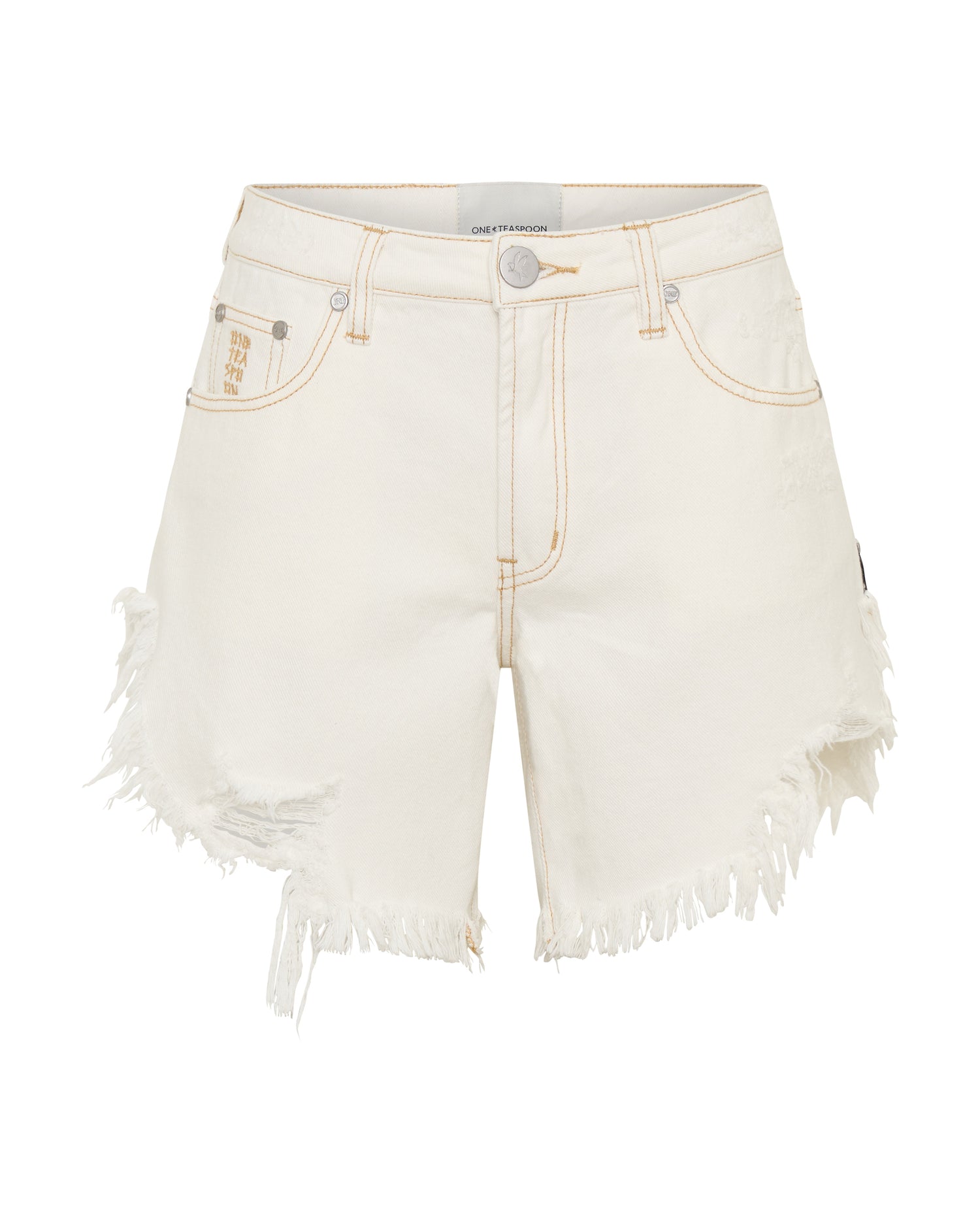 Frankies High Waist Long Length Denim Shorts - White Beauty