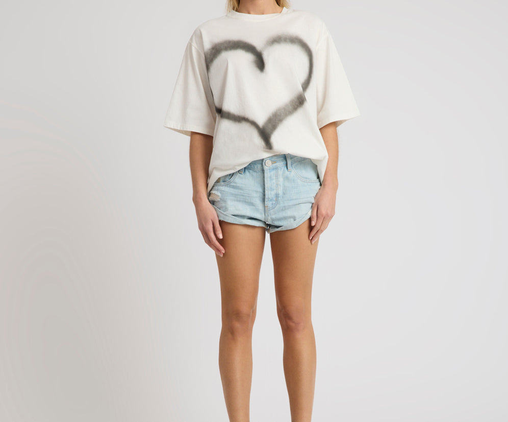 Bandits Heart Low Waist Denim Shorts - Sea Mist Love