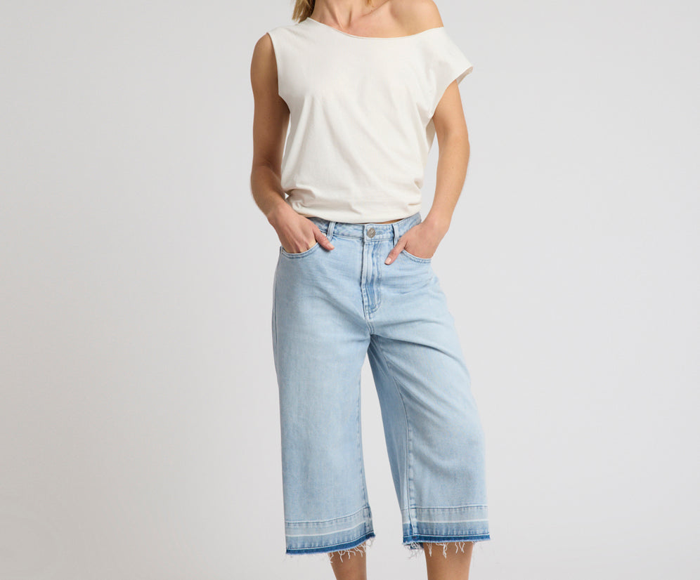 720'S Mid Waist Long Length Boyfriend Denim Jorts - Blue Latte