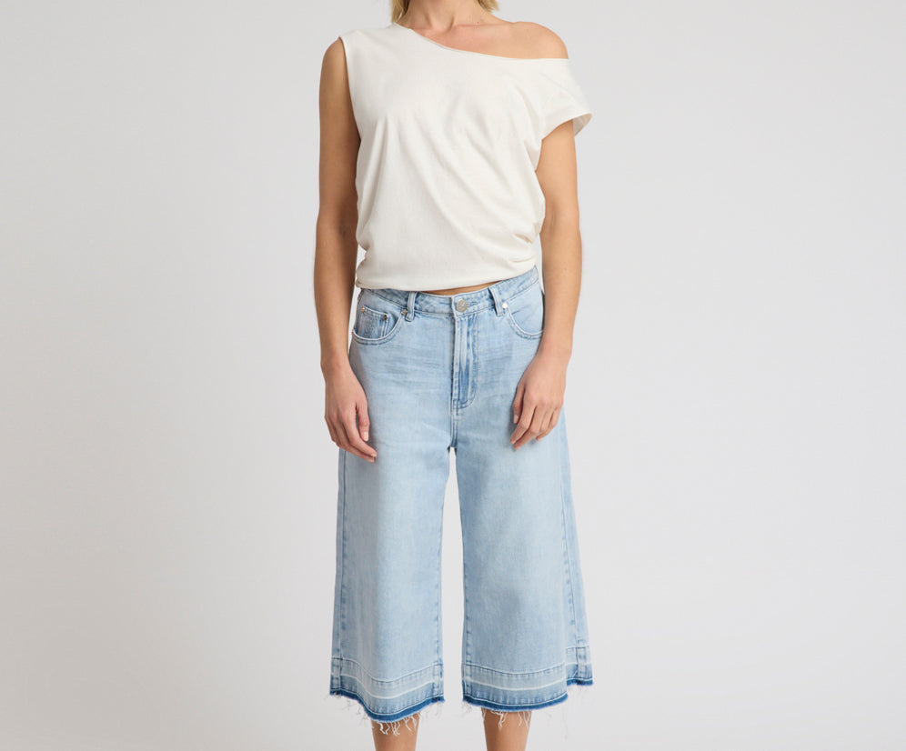 720'S Mid Waist Long Length Boyfriend Denim Jorts - Blue Latte