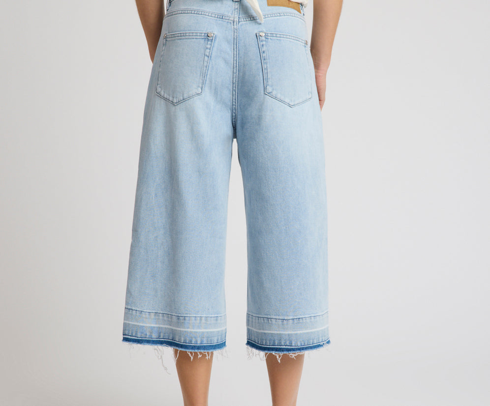 720'S Mid Waist Long Length Boyfriend Denim Jorts - Blue Latte
