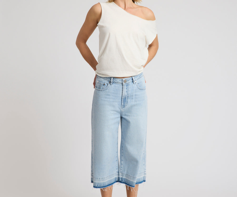 720'S Mid Waist Long Length Boyfriend Denim Jorts - Blue Latte