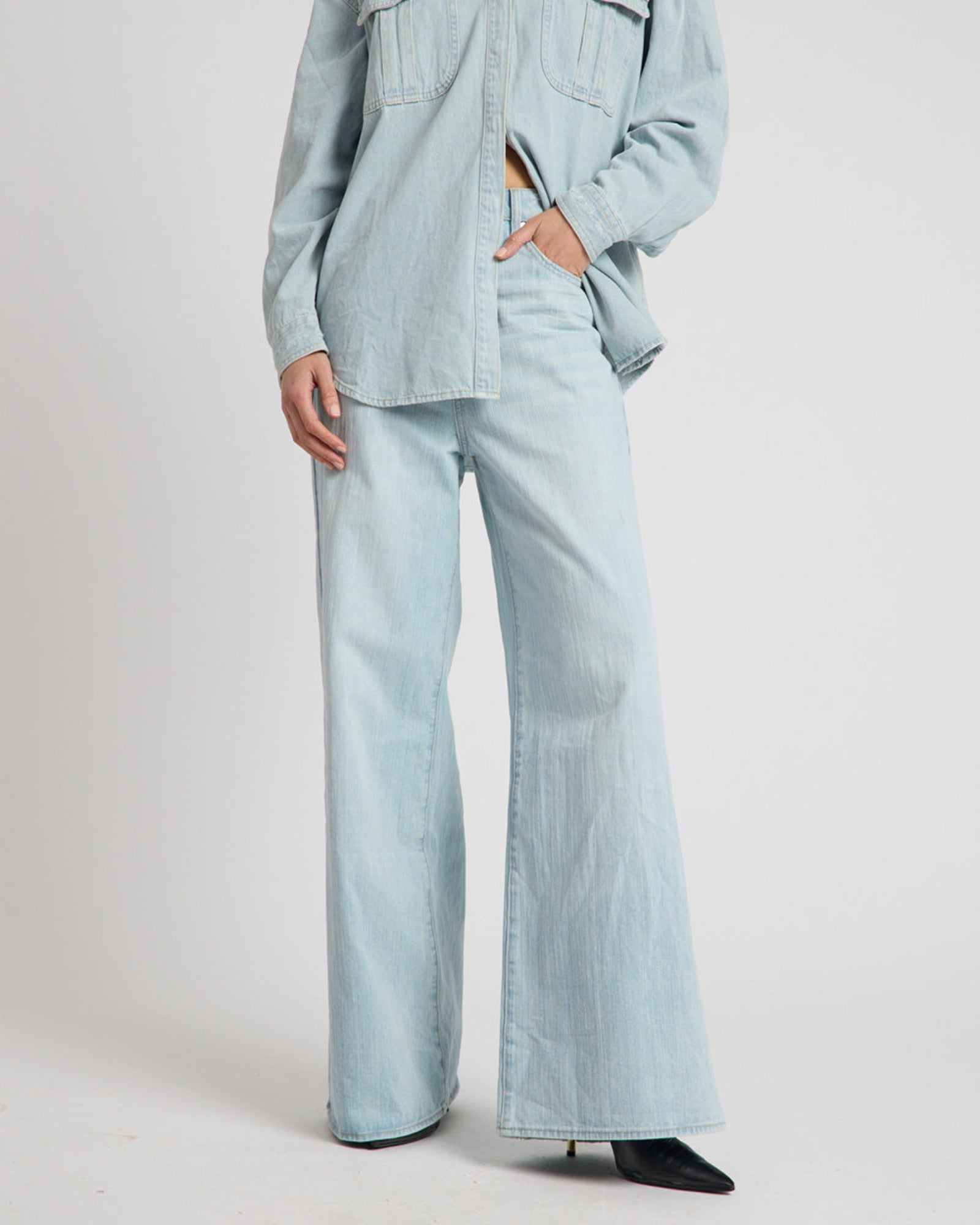 Love Machines Heart Mid Waist Super Wide Leg Denim - Sea Mist Love