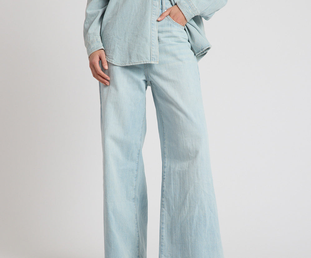 Love Machines Heart Mid Waist Super Wide Leg Denim - Sea Mist Love