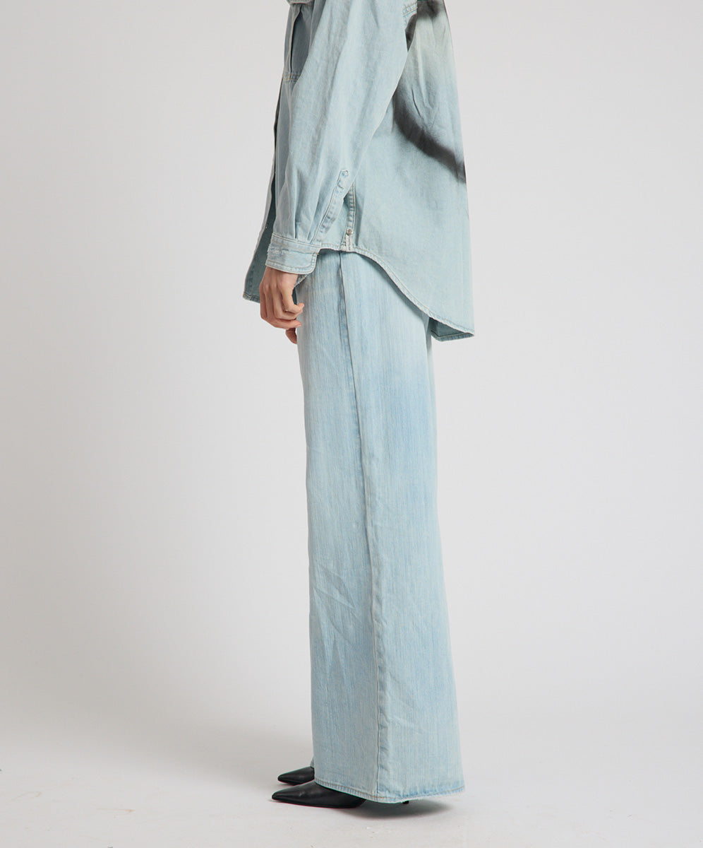 Love Machines Heart Mid Waist Super Wide Leg Denim - Sea Mist Love