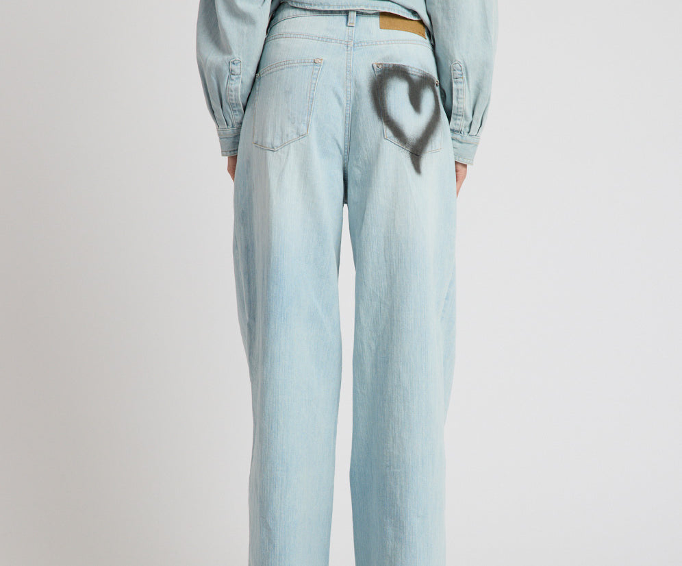 Love Machines Heart Mid Waist Super Wide Leg Denim - Sea Mist Love