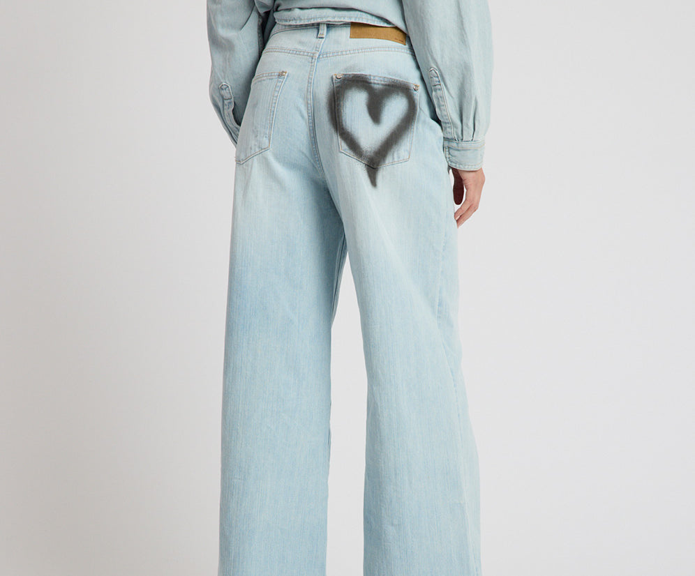 Love Machines Heart Mid Waist Super Wide Leg Denim - Sea Mist Love