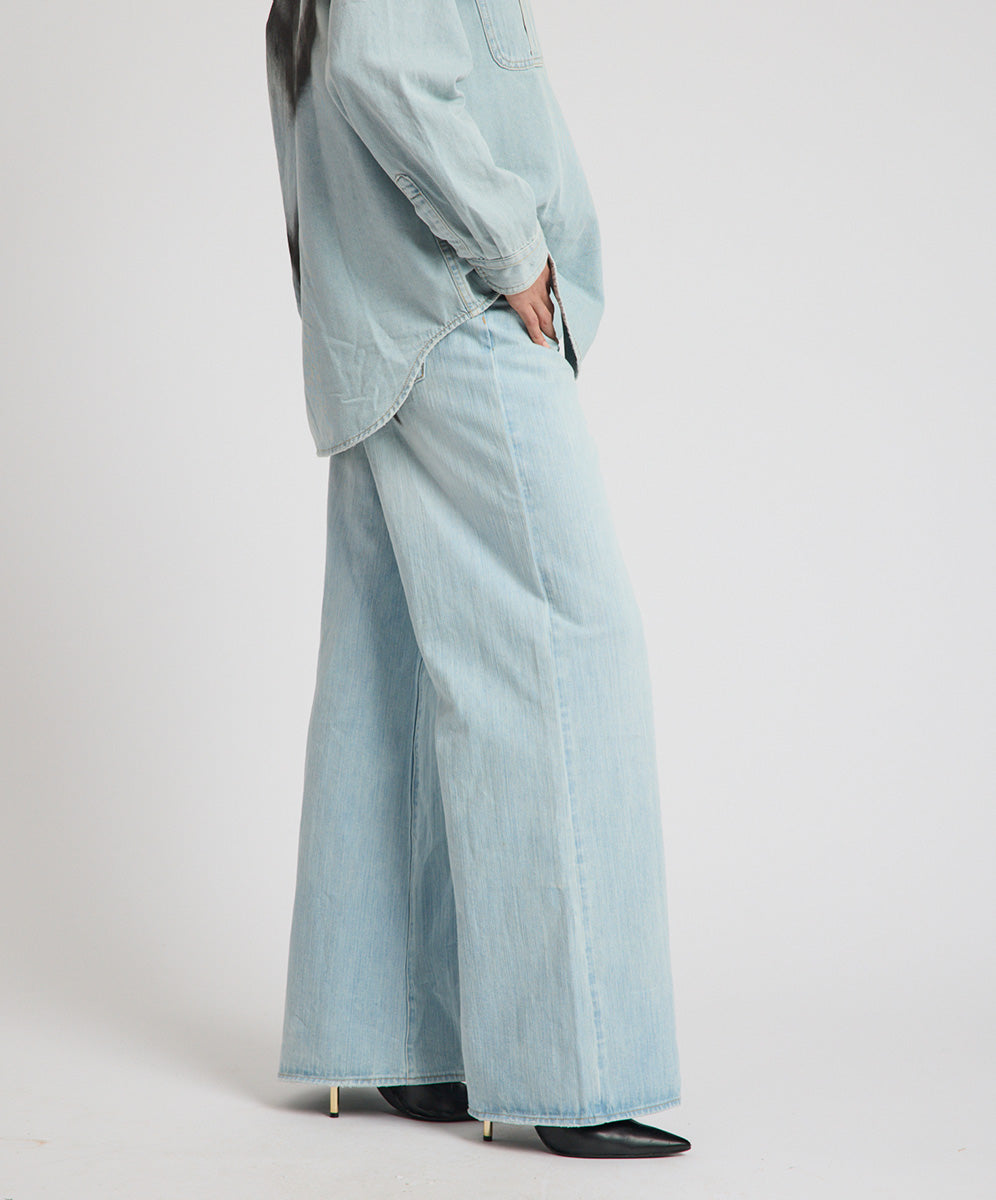 Love Machines Heart Mid Waist Super Wide Leg Denim - Sea Mist Love
