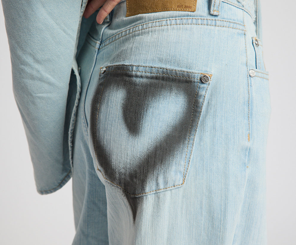 Love Machines Heart Mid Waist Super Wide Leg Denim - Sea Mist Love