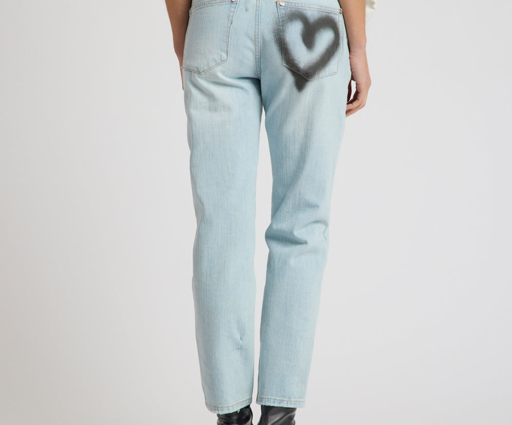 Slims Heart High Waist Cropped Slim Fit Denim Jean - Sea Mist Blue Love