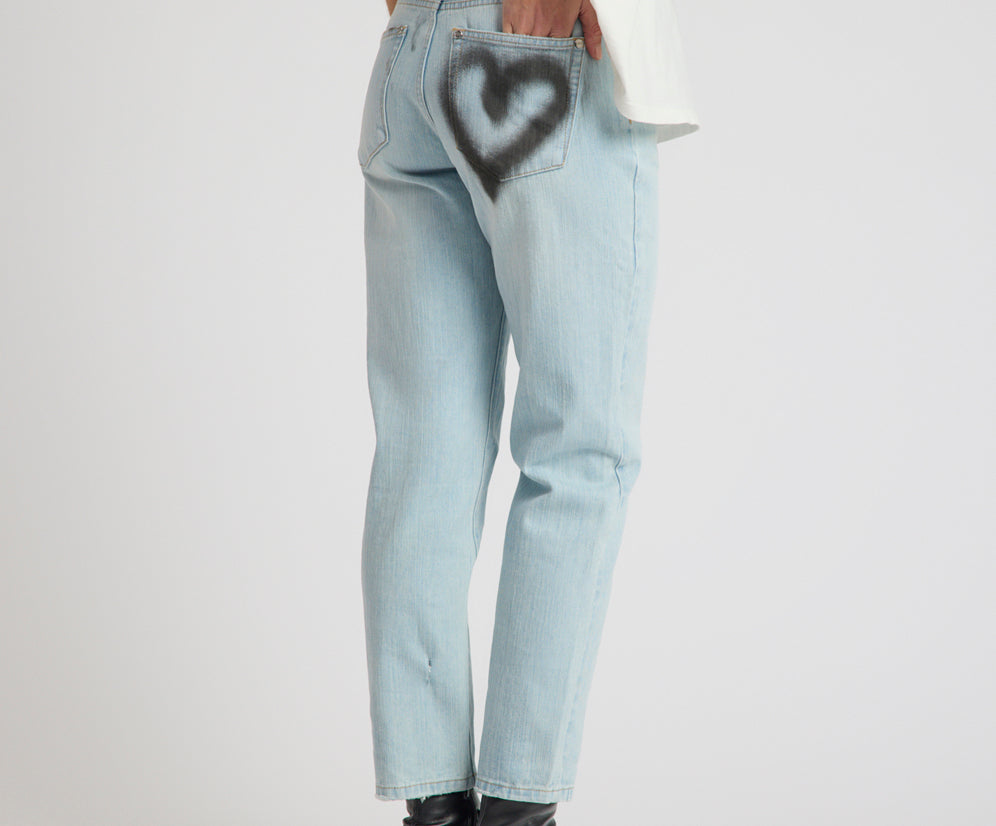Slims Heart High Waist Cropped Slim Fit Denim Jean - Sea Mist Blue Love