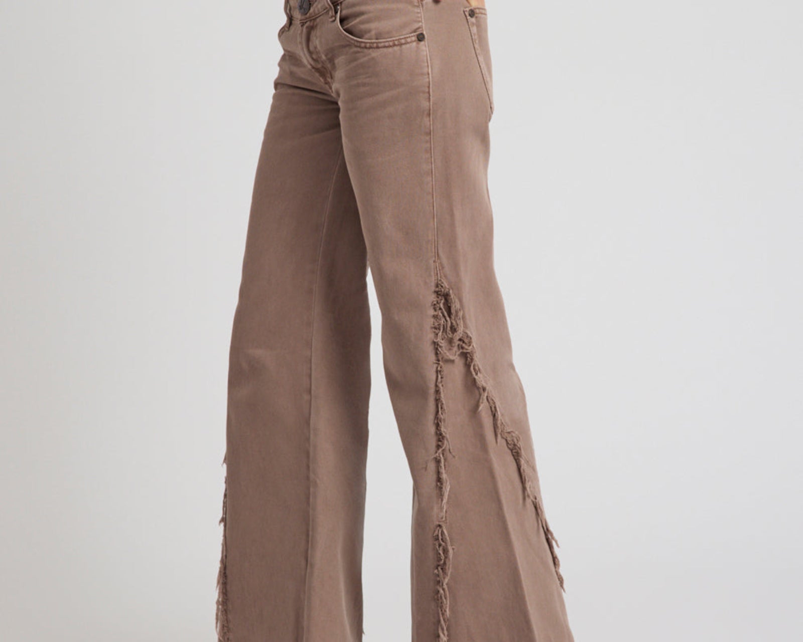 Johnnies Low Waist Wide Leg Flared Denim Jeans - Espresso Brown