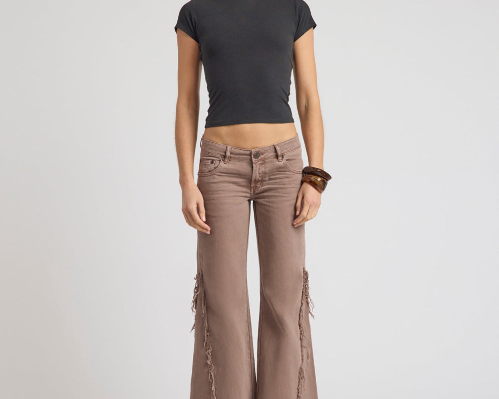 Johnnies Low Waist Wide Leg Flared Denim Jeans - Espresso Brown