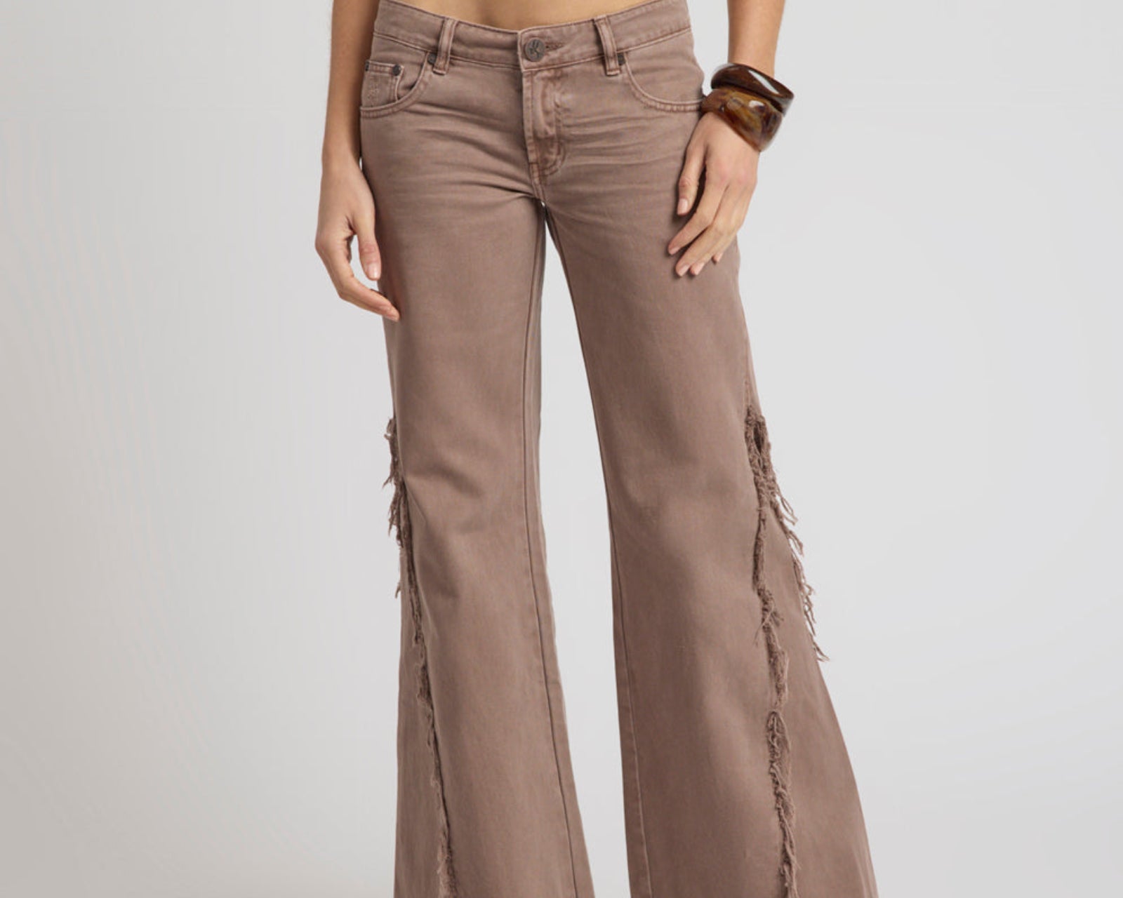 Johnnies Low Waist Wide Leg Flared Denim Jeans - Espresso Brown