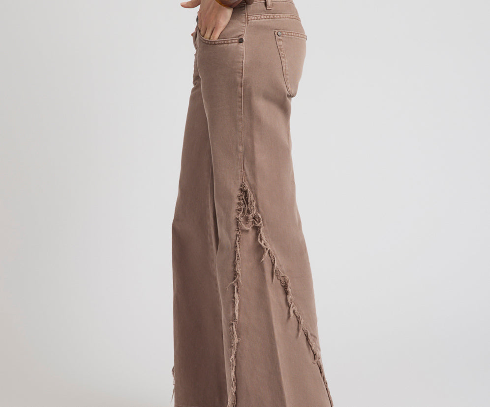 Johnnies Low Waist Wide Leg Flared Denim Jeans - Espresso Brown