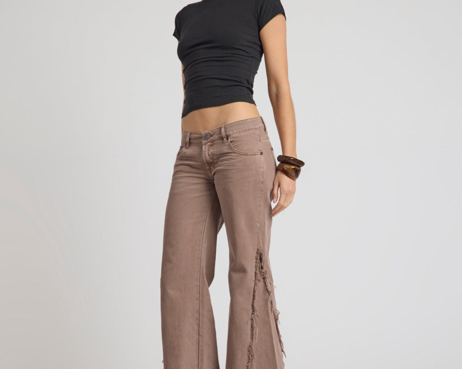 Johnnies Low Waist Wide Leg Flared Denim Jeans - Espresso Brown